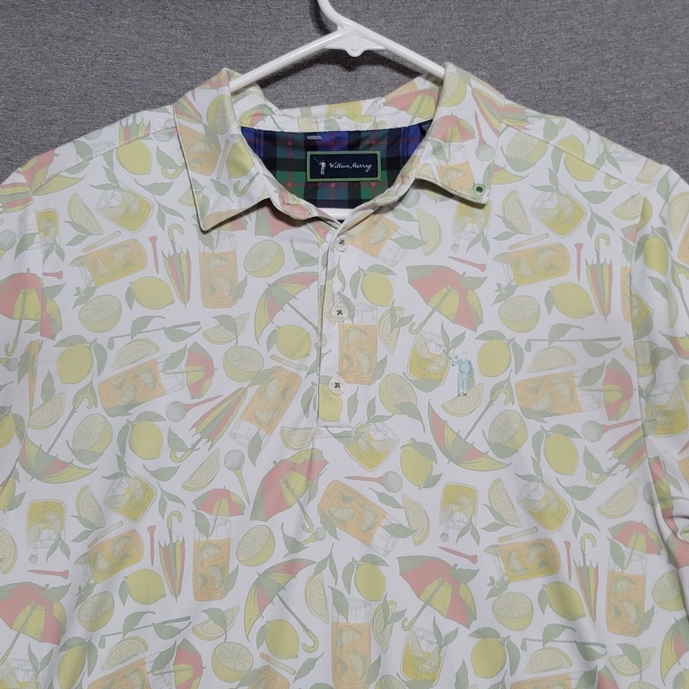 WILLIAM MURRAY Golf Polo Shirt Mens M Medium Lemon Life Cocktails Umbrella